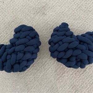 Navy Blue Heart Shaped Knit Pillow Set